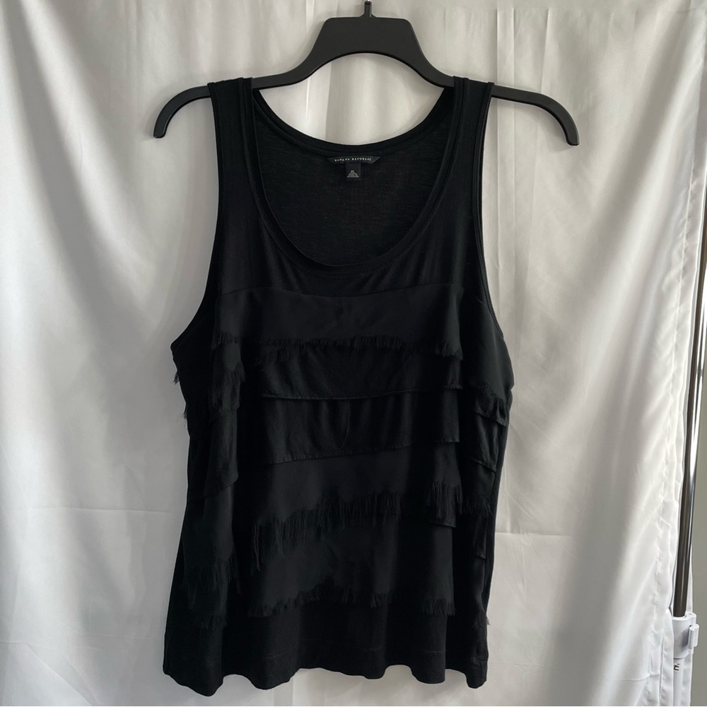 Banana Republic Chic Black Ruffled Tank Top XL Fringe Layered Festival Party